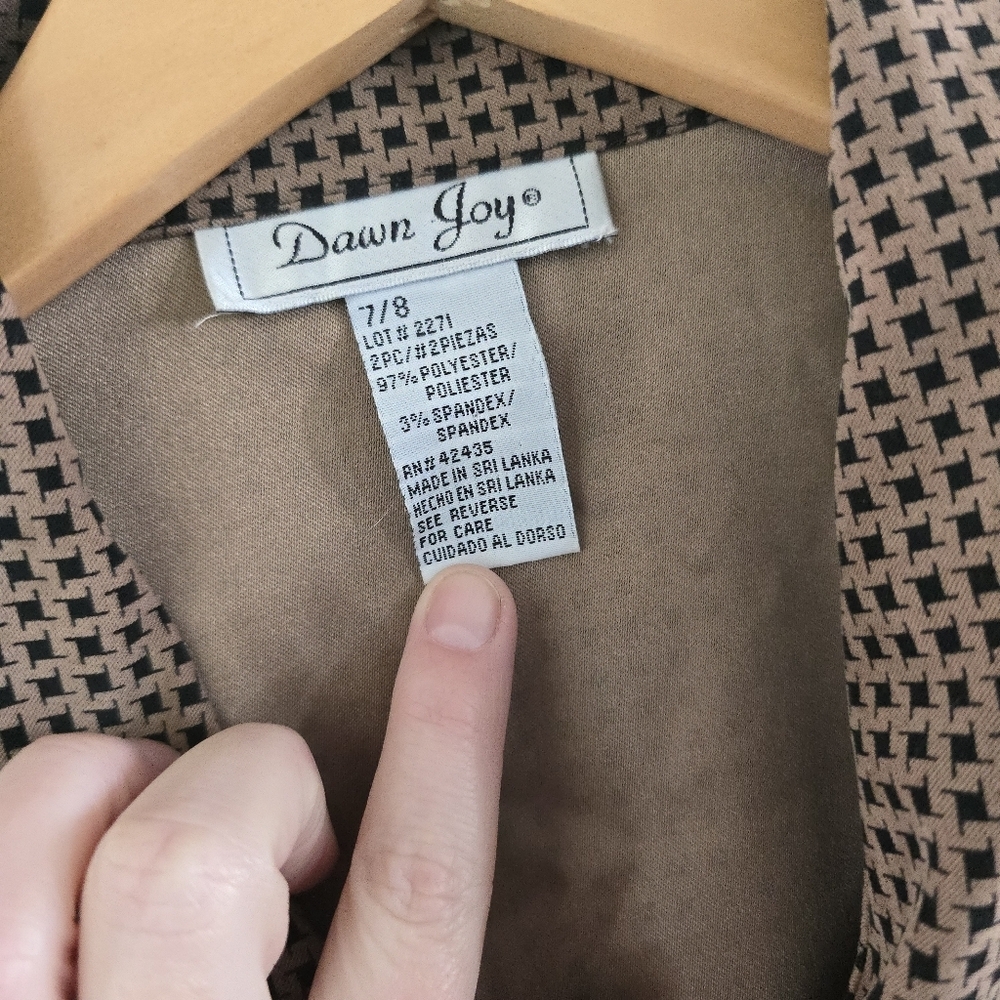 Vtg 90s Y2K Dawn Joy Houndstooth Brown Blazer Women's Sz 7/8 Velvet Office Siren - Picture 2 of 10